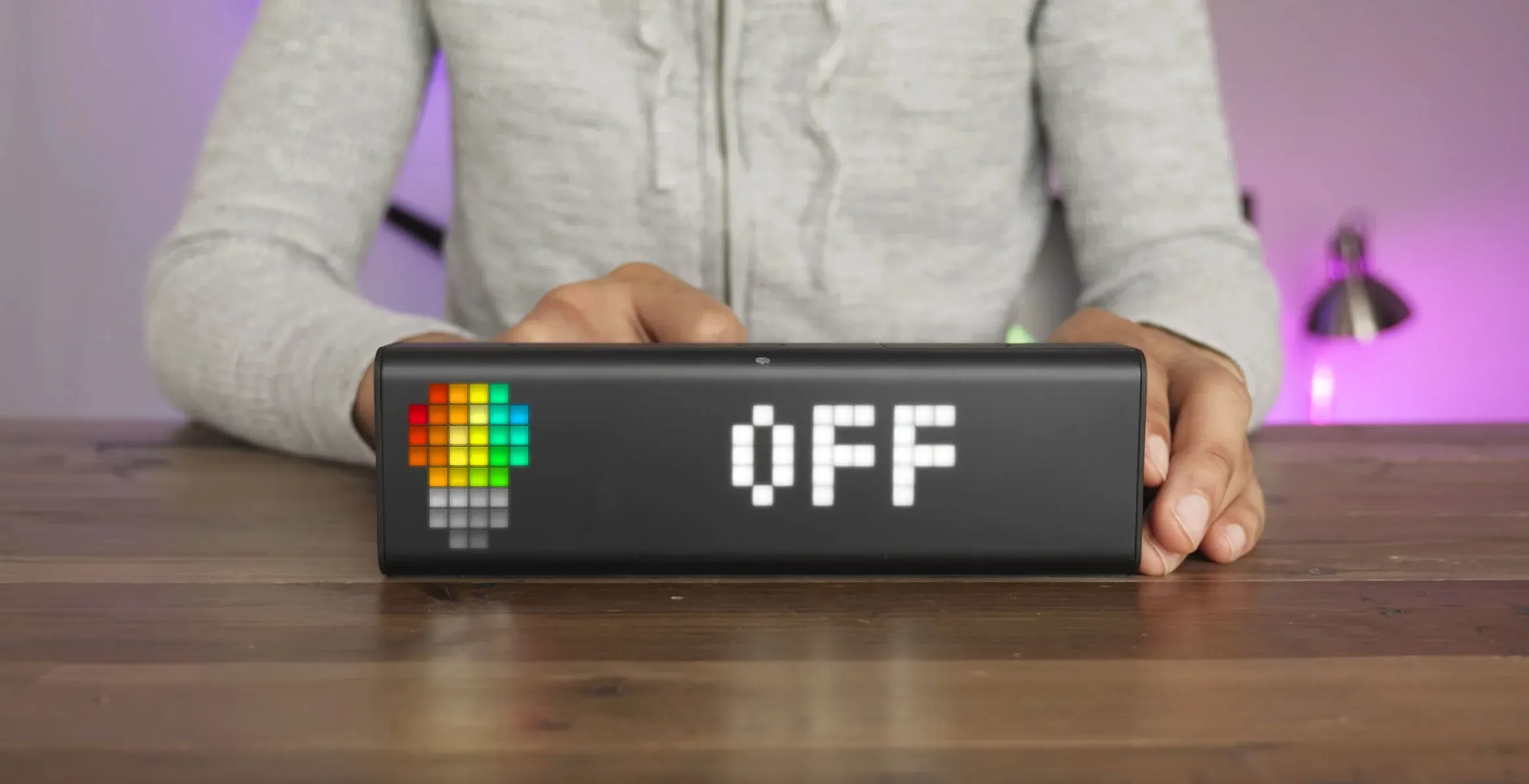 Digital clock's integration with Philips Hue lights displaying a message "OFF" after you press on the action button